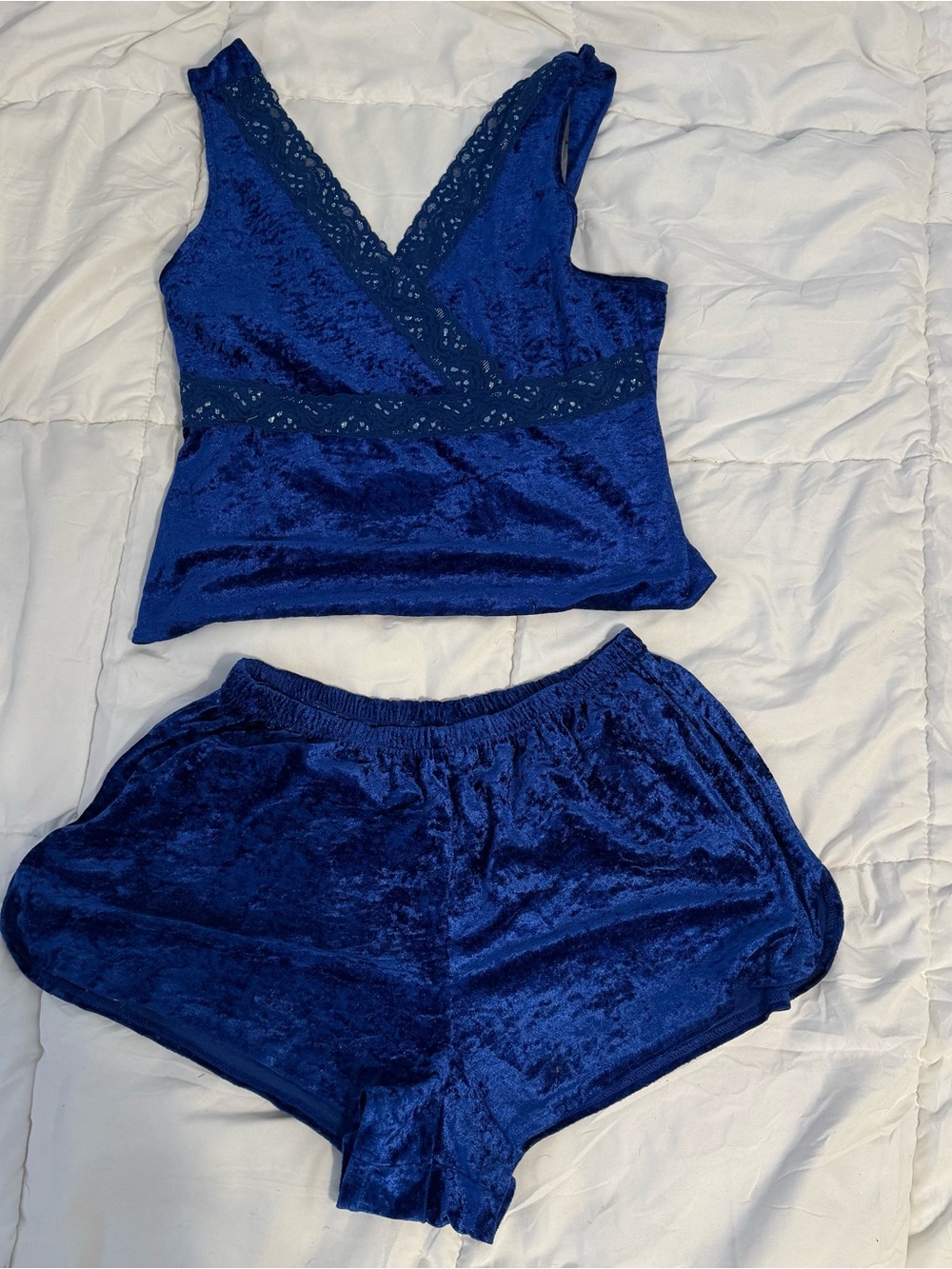Vintage Avon Blue Crushed Velvet Pajama Set - M